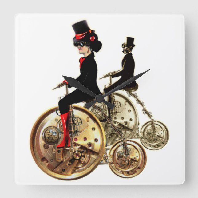 Horloge Carrée Steampunk man femme penny farthings cadeaux par Le (Recto)