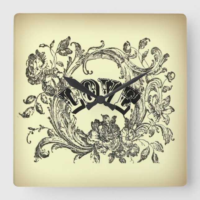 Horloge Carrée steampunk pastel jaune fleurit tourbillons victori (Recto)