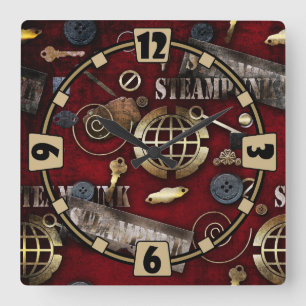 Horloge Carrée Steampunk, scrapbooking