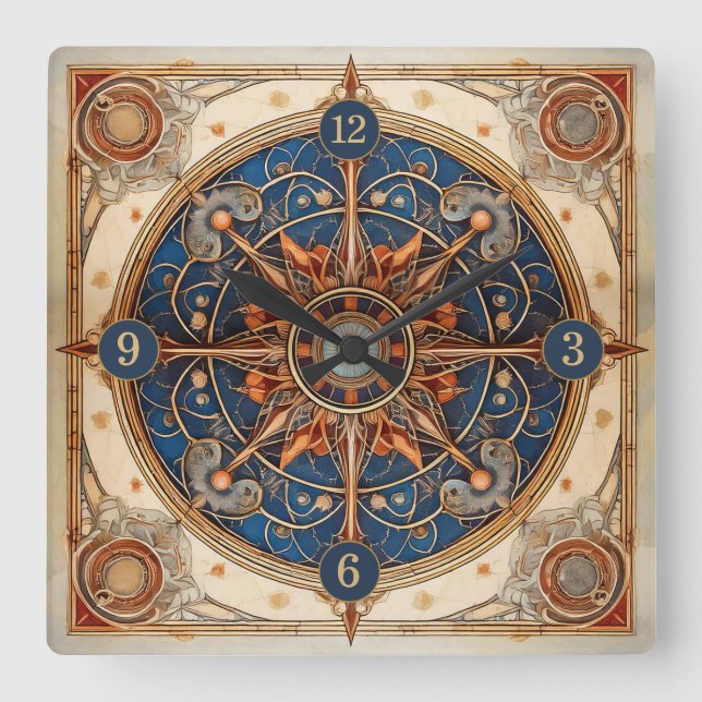 Horloge Carrée Steampunk Tarot Star Motif#2 ID1081 (Recto)