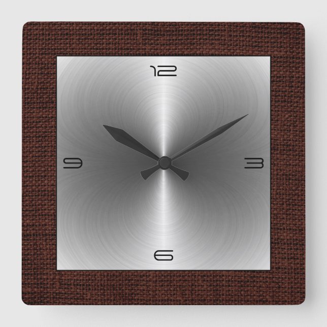 Horloge Carrée Steel Modern Burlap (Recto)