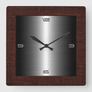 Horloge Carrée Steel Modern Burlap