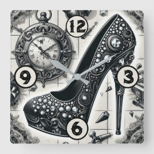Horloge Carrée Stiletto style Steampunk vintage
