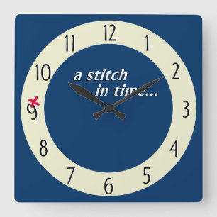 Horloge Carrée Stitch in time saves 9 clock - blue