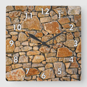 Horloge Carrée Stone Wall w/White Bordered Numbers