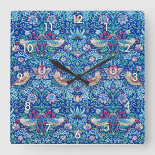 Horloge Carrée Strawberry Thief Blue, William Morris