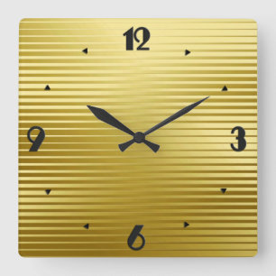 Horloge Carrée Stripes Art Déco Or Satin