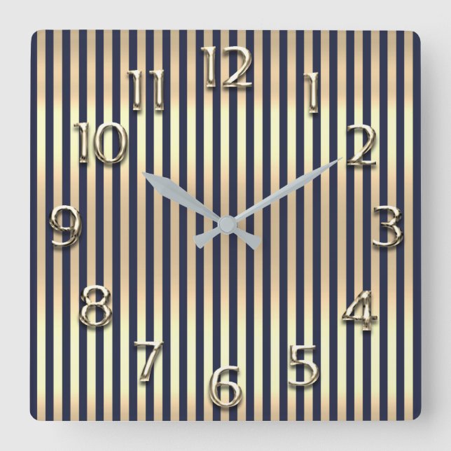 Horloge Carrée Stripes de la Marine bleue (Recto)