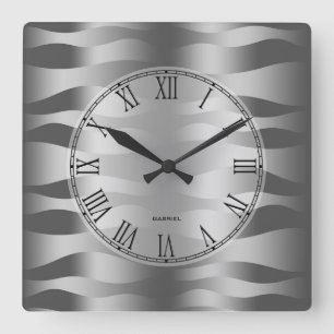 Horloge Carrée Striptease Metallic Silver Gray Wavy Zebra