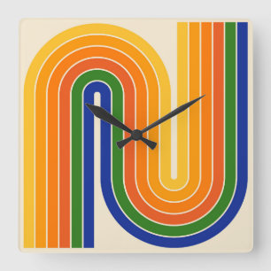 Horloge Carrée Style 1970s Arched Stripes Motif géométrique