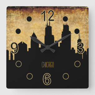 Horloge Carrée Style grunge vintage de l'horizon   de Chicago