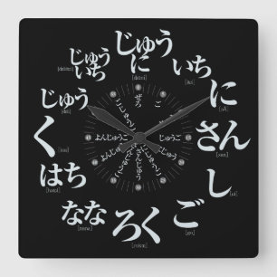 Horloge Carrée Style Hiragana japonais [visage noir]