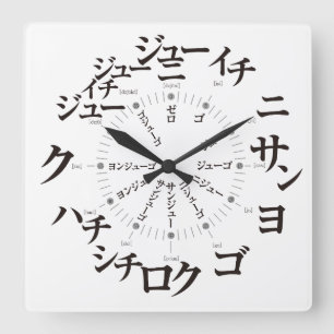 Horloge Carrée Style Katakana japonais [visage blanc]
