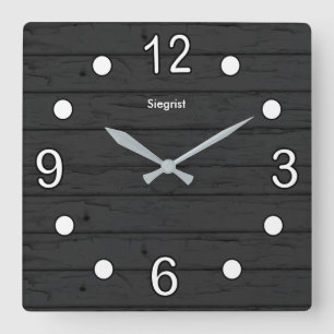 Horloge Carrée Style Patiné noir avec chiffres blancs