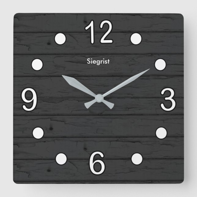 Horloge Carrée Style Patiné noir avec chiffres blancs (Recto)