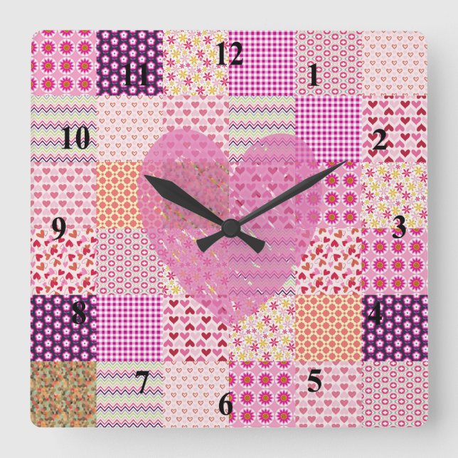 Horloge Carrée Style romantique de Style Rose Patchwork (Recto)