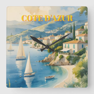 Horloge Carrée Style vintage Côte d'Azur Voyage en France
