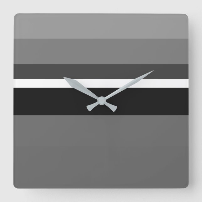 Horloge Carrée Stylish Grey Monochromes Horizontales Rectangles (Recto)