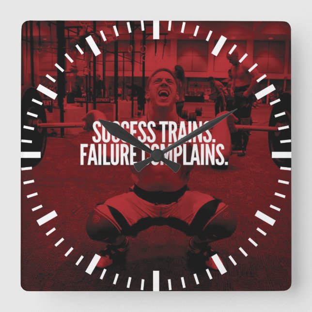 Horloge Carrée Succès Trains Échec Plains. Motivation du gymnase (Recto)