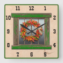 Horloge Carrée Sud-Ouest Chili Wreath Green Window Western Numéro
