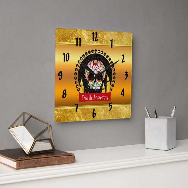Horloge Carrée Sugar skull bloodcurdling intimidating and scary (Bureau)