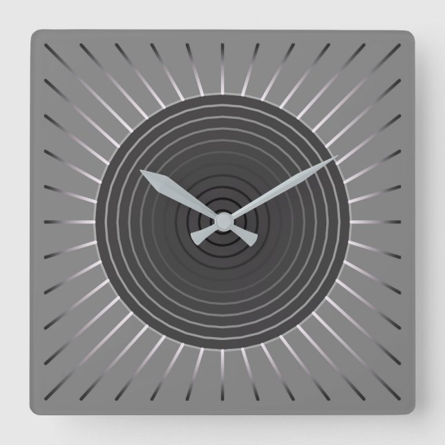 Horloge Carrée Sunburst géométrique moderne - Hématite foncé gris (Recto)