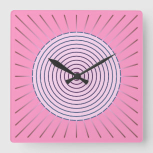 Horloge Carrée Sunburst géométrique moderne - Nuances de rose