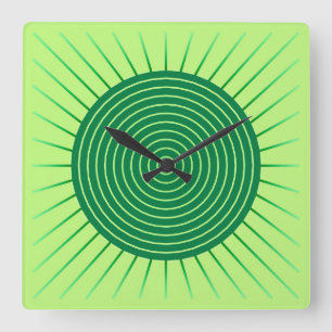 Horloge Carrée Sunburst géométrique moderne - Vert émeraude et ch