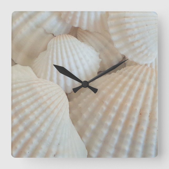 Horloge Carrée Sunny White Sea Shells Summer Beach Exotic Clock (Recto)
