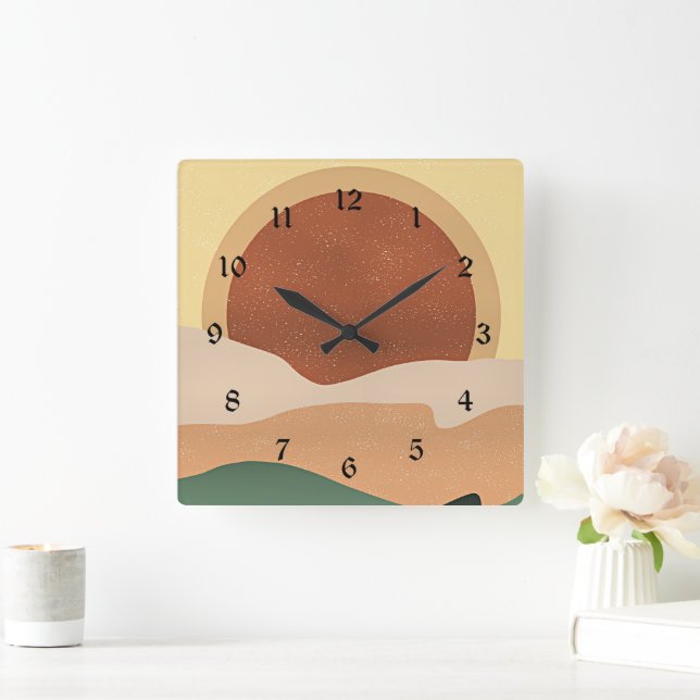Horloge Carrée Sunrise Abstraite, minimalisme, (Maison)