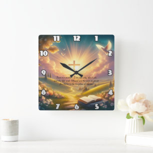 Horloge Carrée Sunrise Cross, Chemin vers la Rédemption L'amour l