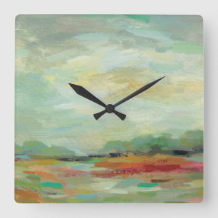 Horloge Carrée Sunrise Field Abstract   Silvia