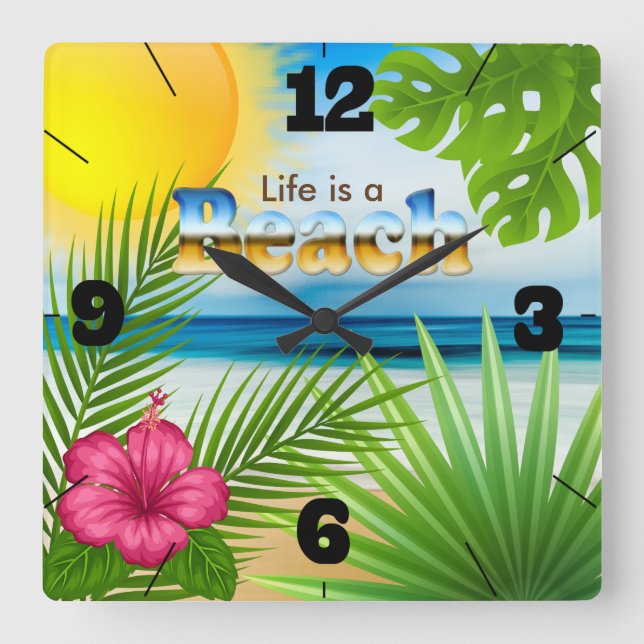 Horloge Carrée Sunrise Life est un concept de plage (Recto)
