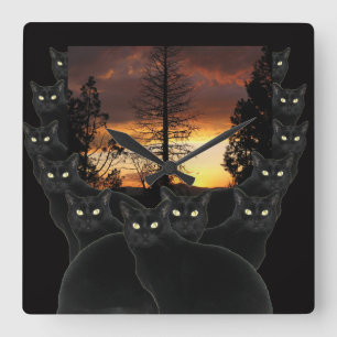 Horloge Carrée Sunset Cats