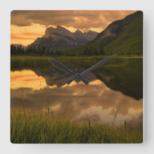 Horloge Carrée Sunset & Mountains, Alberta Canada