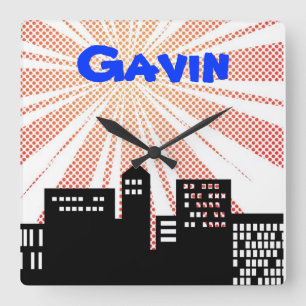 Horloge Carrée Super Hero Wall Comic Book Themed Boys Decor