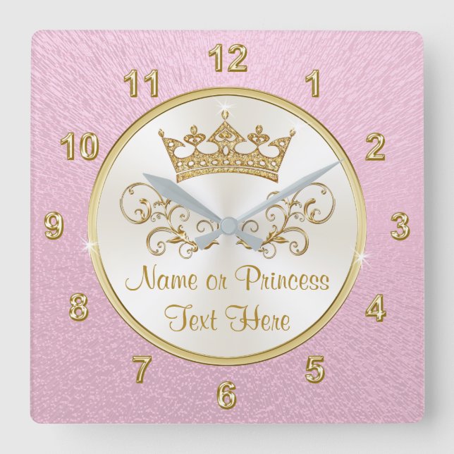 Horloge Carrée Super Pretty Pink Princess Clock with YOUR (Recto)