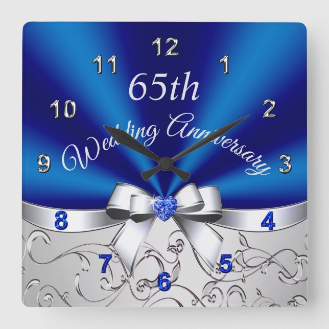 Horloge Carrée Superbe Sapphire bleu 65 ans Anniversaire Cadeau (Recto)