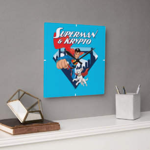 Horloge Carrée Superman & Krypto Soar