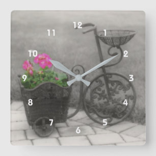 Horloge Carrée Support antique de fleur de bicyclette