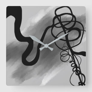 Horloge Carrée Sur la grille : gris Abstrait, noir et blanc