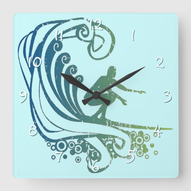 Horloge Carrée Surfer cool Riding Turquoise Blue Ocean Waves (Recto)