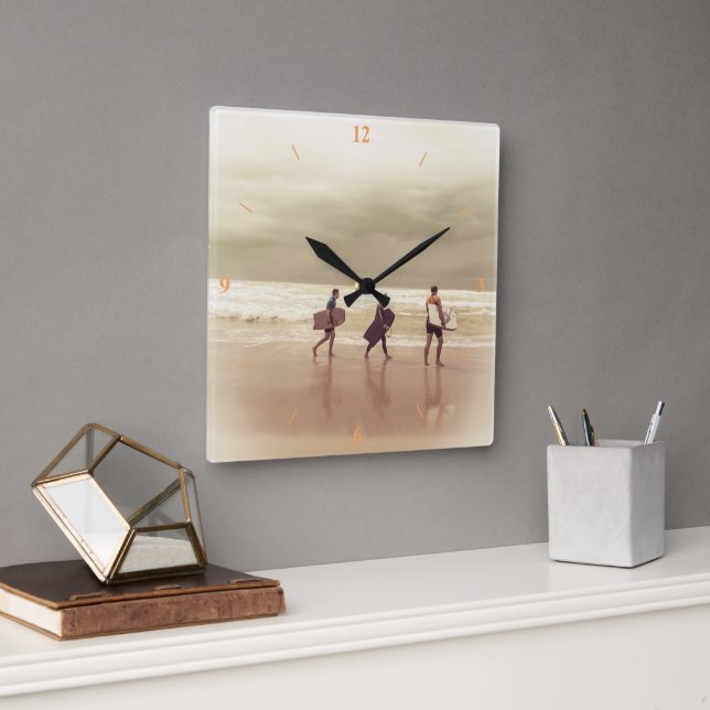 Horloge Carrée Surfers Rétro Horloge. (Bureau)