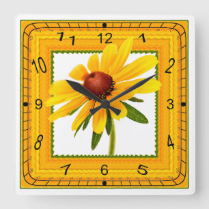 Horloge Carrée Susan Noir-Eyed jaune dans le cadre carré