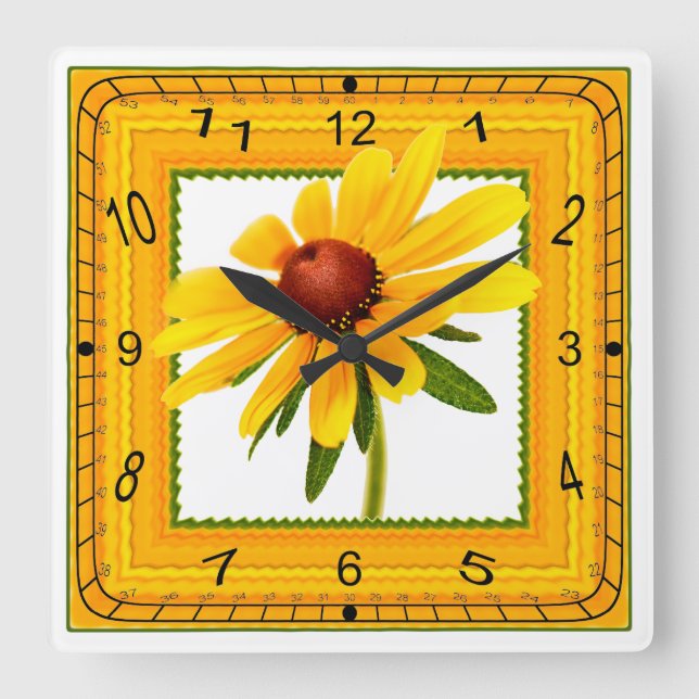 Horloge Carrée Susan Noir-Eyed jaune dans le cadre carré (Recto)