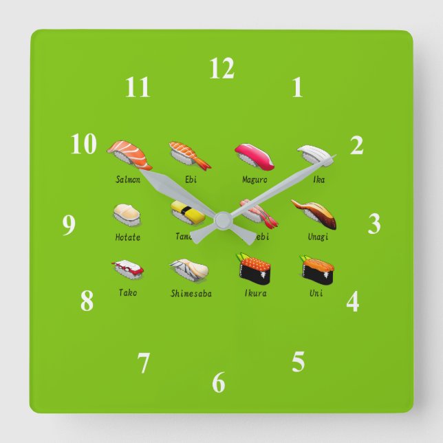 Horloge Carrée Sushi kawaii wasabi moderne art alimentaire japona (Recto)