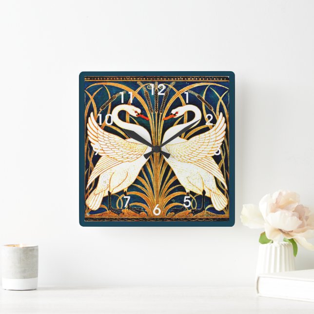 Horloge Carrée Swan et Rush et Iris, (Maison)