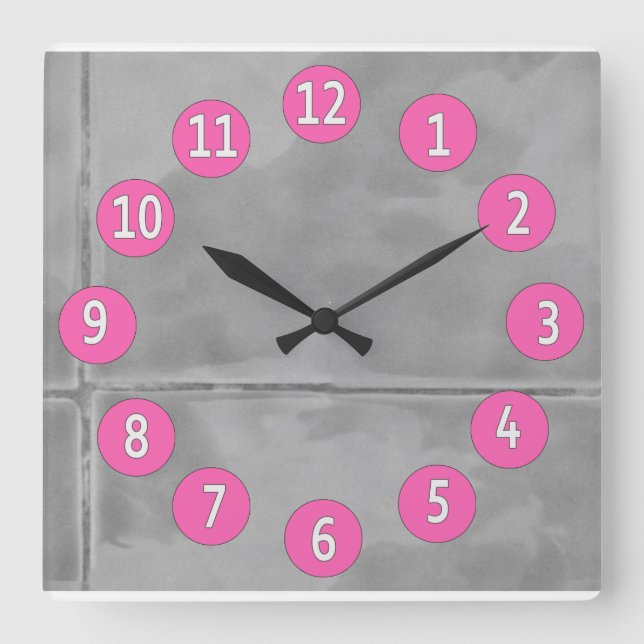 Horloge Carrée Sweet Gray Tiles with White Digits Pink (Recto)