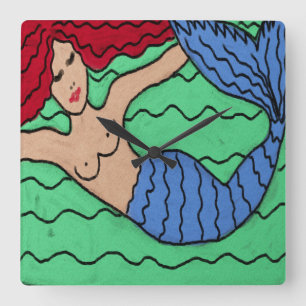 Horloge Carrée Swimming Mermaid Abstract
