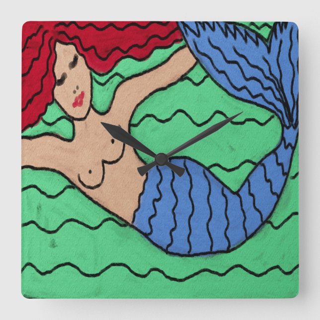Horloge Carrée Swimming Mermaid Abstract (Recto)